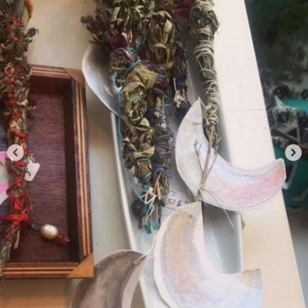 Small Moon Wand w/ charm and handpainted tag- mint and lavender by Oak and Opera